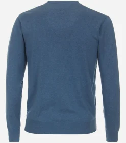 Redmond heren trui katoen, V-hals, blauw (middeldik)