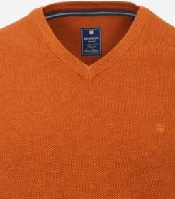 Redmond heren trui katoen, V-hals, oranje (middeldik)