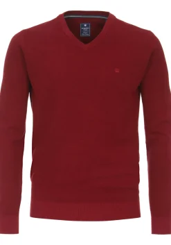 Redmond heren trui katoen, V-hals, rood (middeldik)