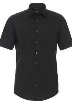 Redmond modern fit overhemd, korte mouw, popeline, zwart