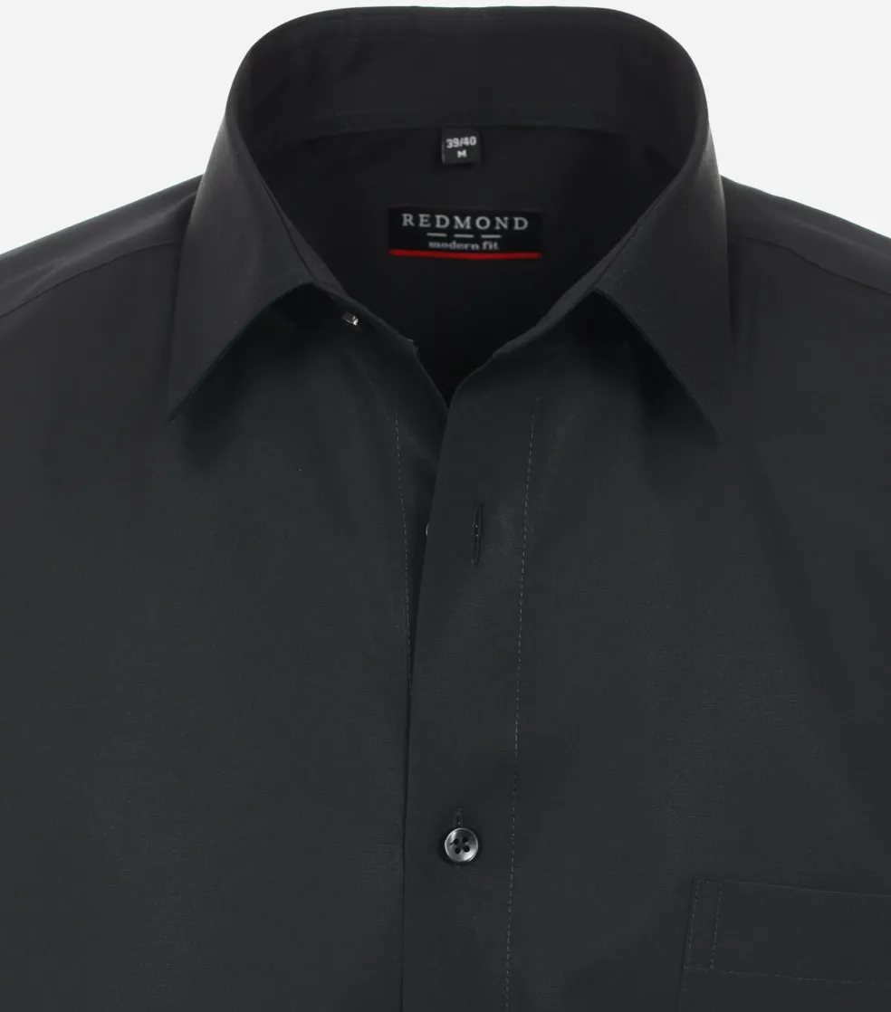 Redmond modern fit overhemd, korte mouw, popeline, zwart