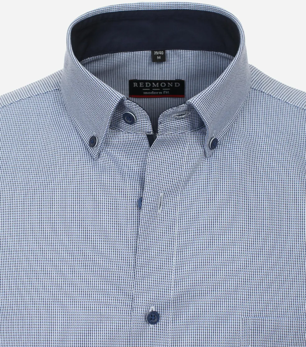 Redmond modern fit overhemd, popeline, blauw mini dessin