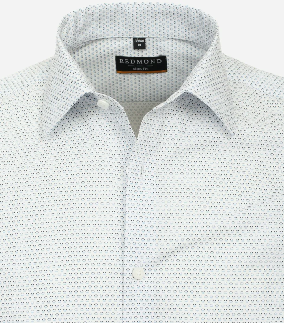 Redmond modern fit overhemd, popeline, wit met blauw dessin