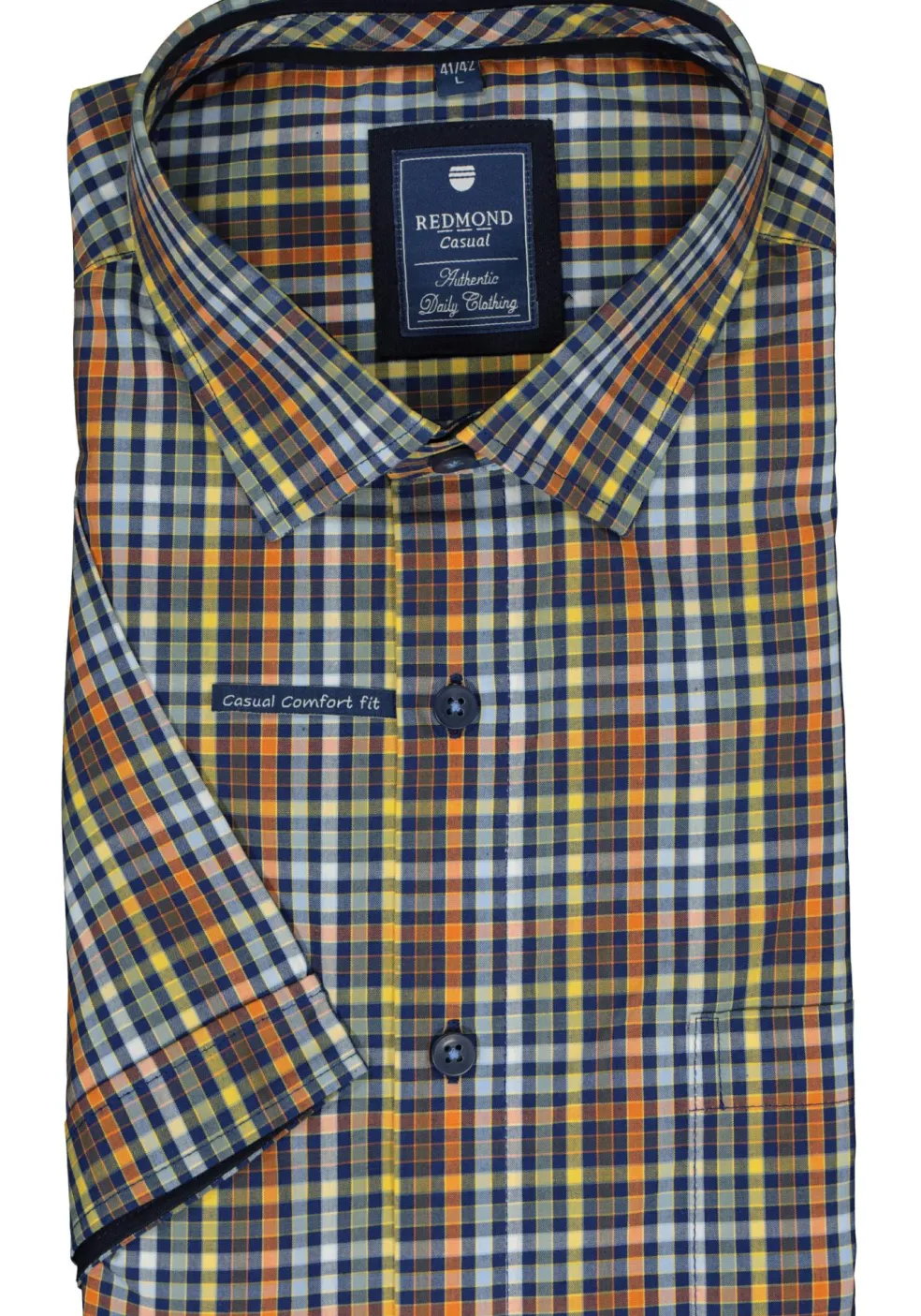 Redmond regular fit overhemd, korte mouw, popeline, bruin geruit