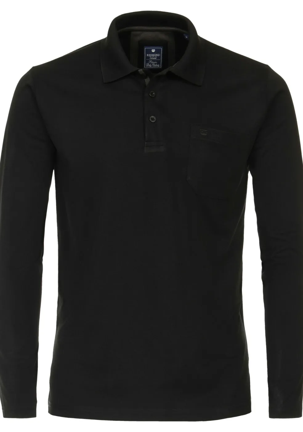Redmond regular fit polo lange mouw, pique, zwart