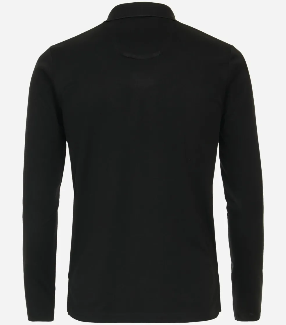 Redmond regular fit polo lange mouw, pique, zwart