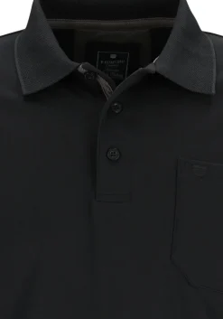 Redmond regular fit polo lange mouw, zwart melange