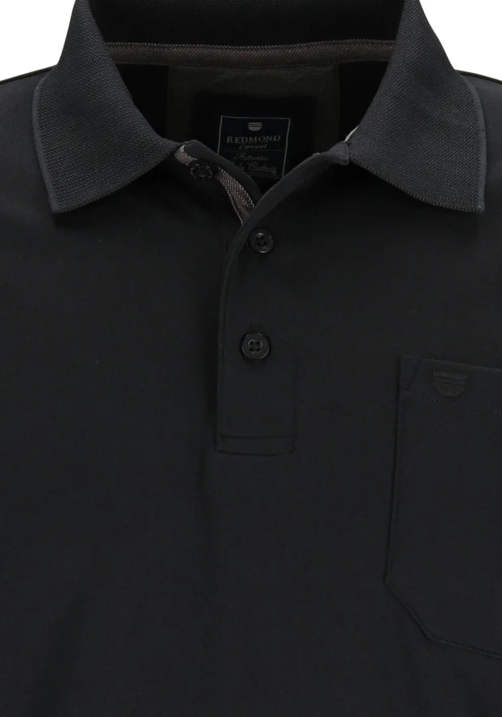 Redmond regular fit polo lange mouw, zwart melange