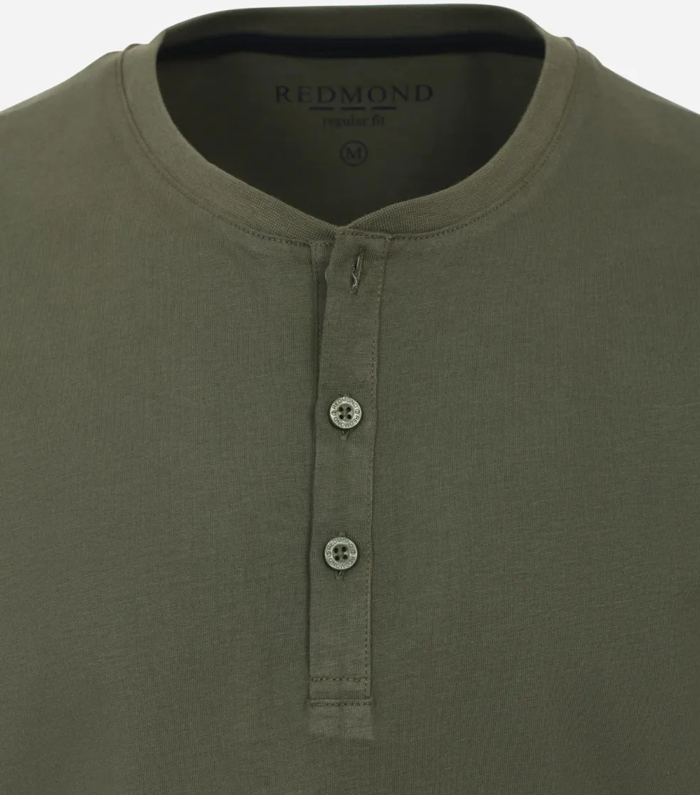 Redmond regular fit T-shirt, korte mouw O-hals met knoopsluiting, groen