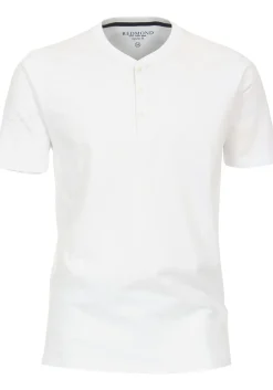 Redmond regular fit T-shirt, korte mouw O-hals met knoopsluiting, wit