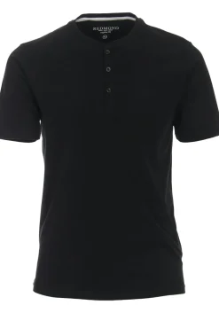 Redmond regular fit T-shirt, korte mouw O-hals met knoopsluiting, zwart