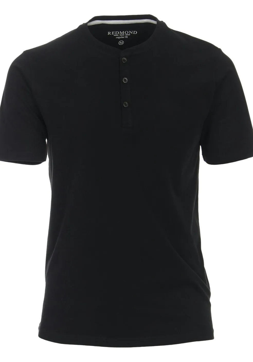 Redmond regular fit T-shirt, korte mouw O-hals met knoopsluiting, zwart