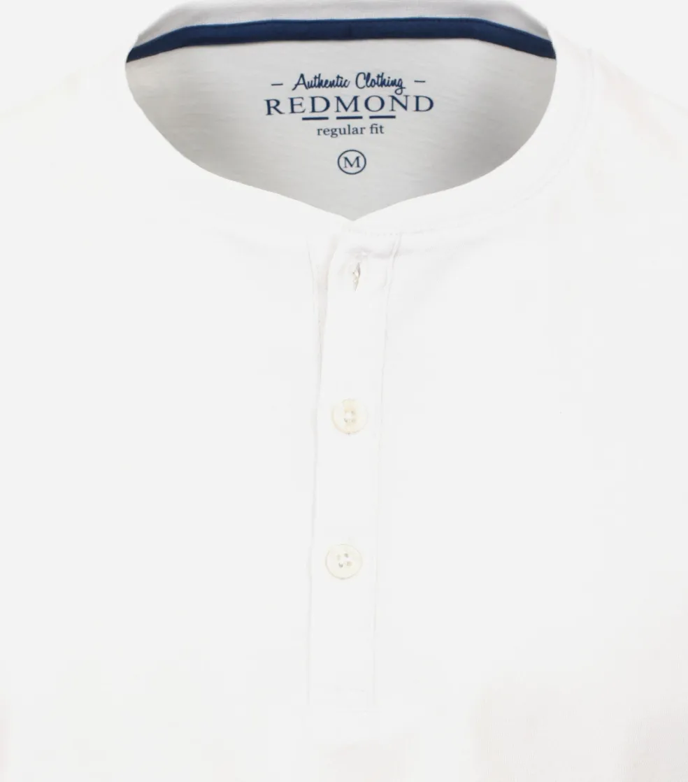 Redmond regular fit T-shirt, lange mouw O-hals met knoopsluiting, wit