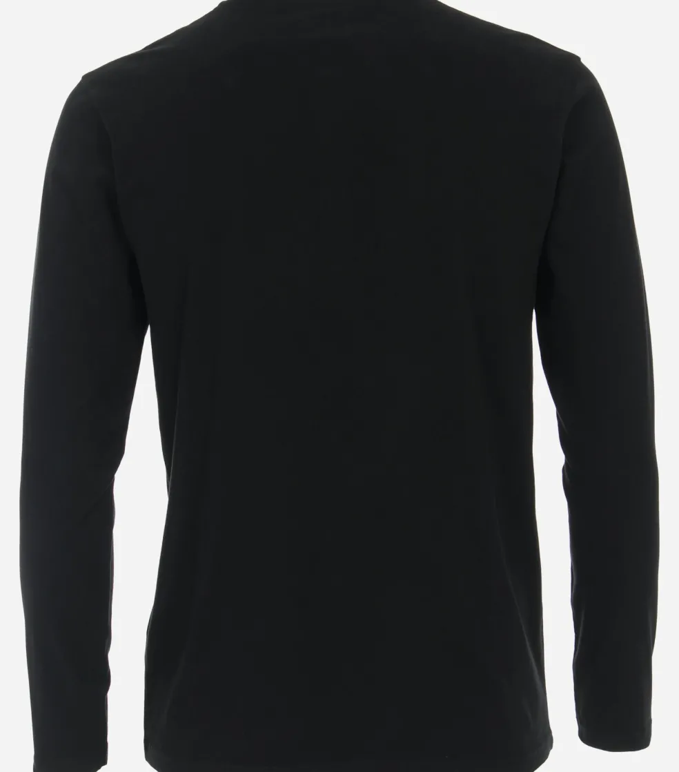 Redmond regular fit T-shirt, lange mouw O-hals met knoopsluiting, zwart