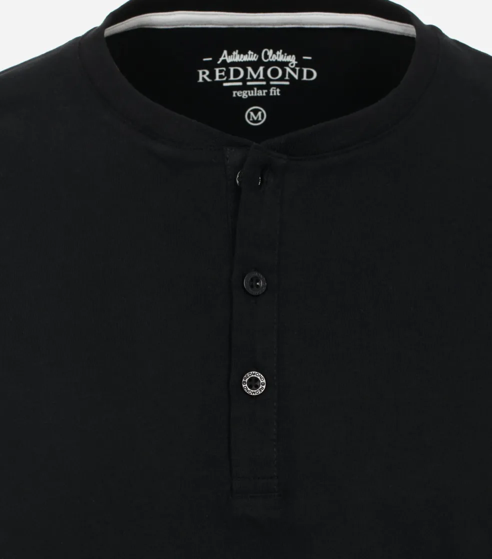 Redmond regular fit T-shirt, lange mouw O-hals met knoopsluiting, zwart