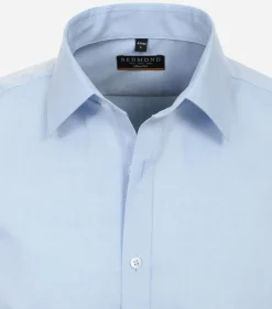 Redmond slim fit overhemd, korte mouw, popeline, blauw
