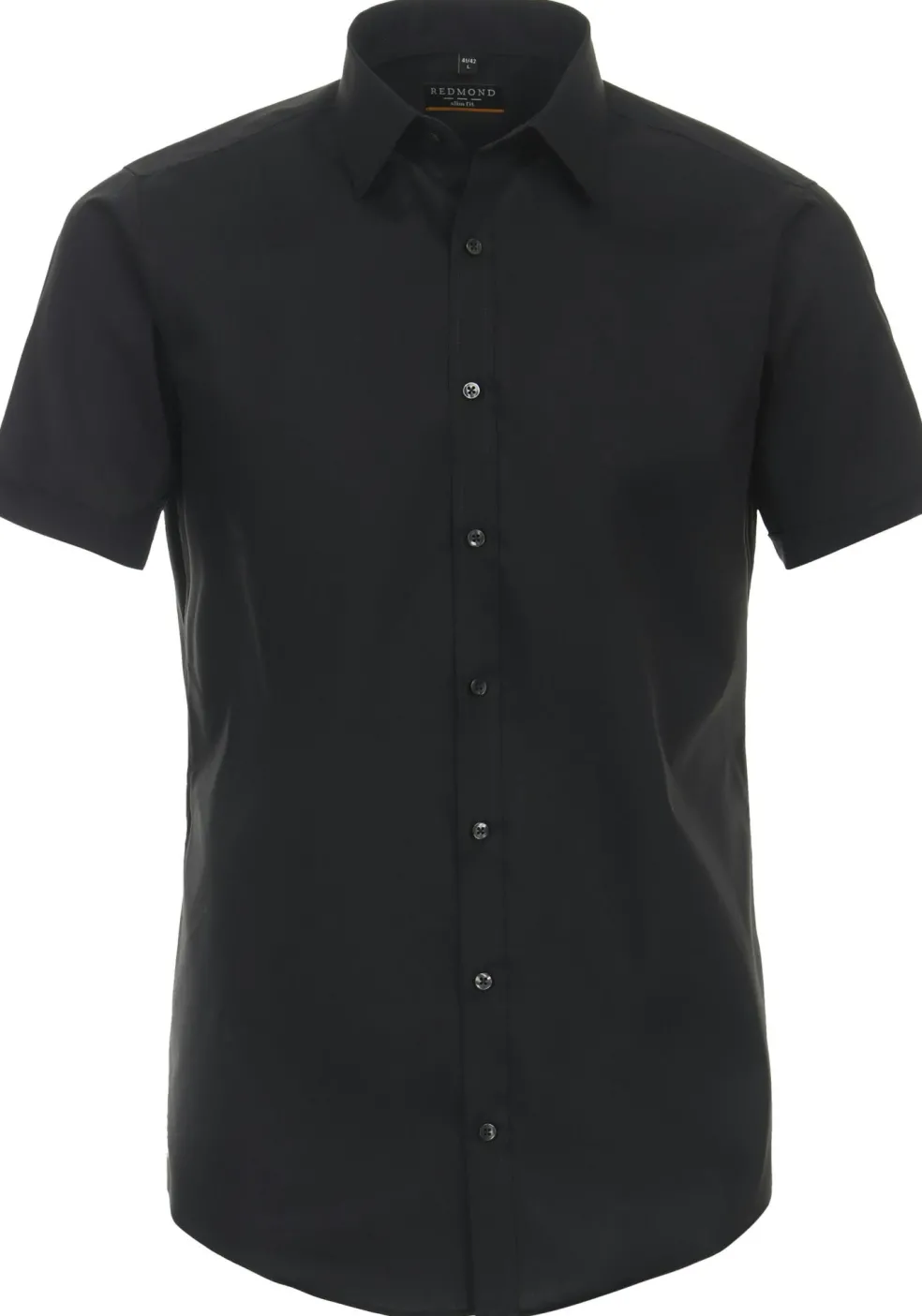 Redmond slim fit overhemd, korte mouw, popeline, zwart