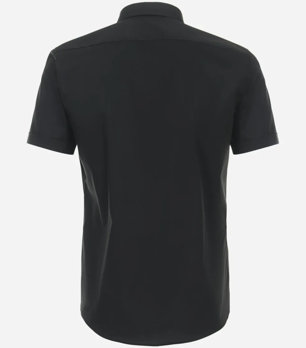 Redmond slim fit overhemd, korte mouw, popeline, zwart