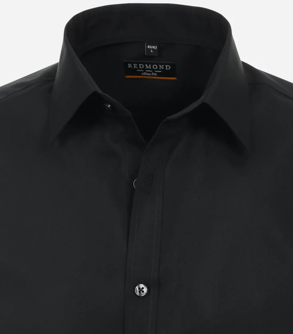 Redmond slim fit overhemd, korte mouw, popeline, zwart