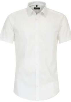 Redmond slim fit overhemd, korte mouw, popeline, wit