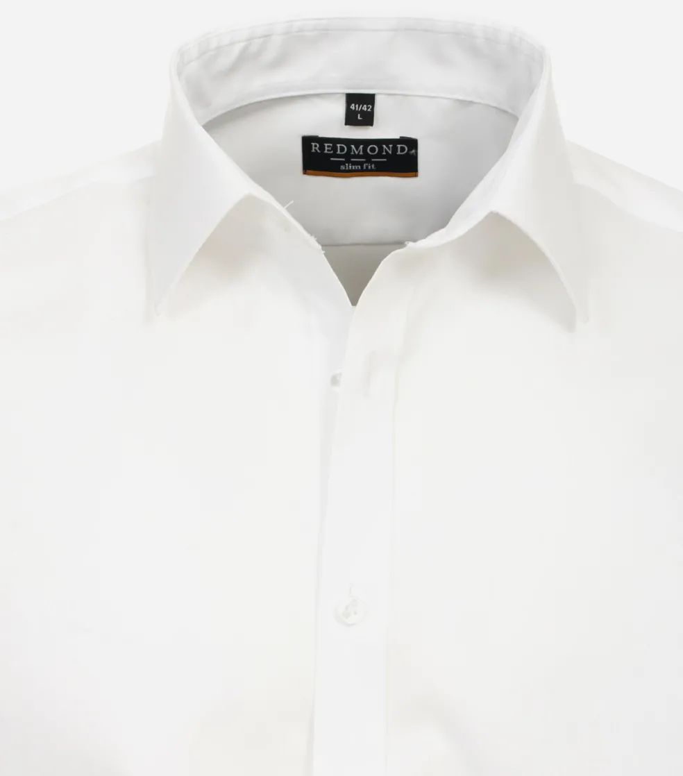 Redmond slim fit overhemd, korte mouw, popeline, wit