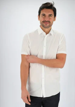 Redmond slim fit overhemd, korte mouw, popeline, wit