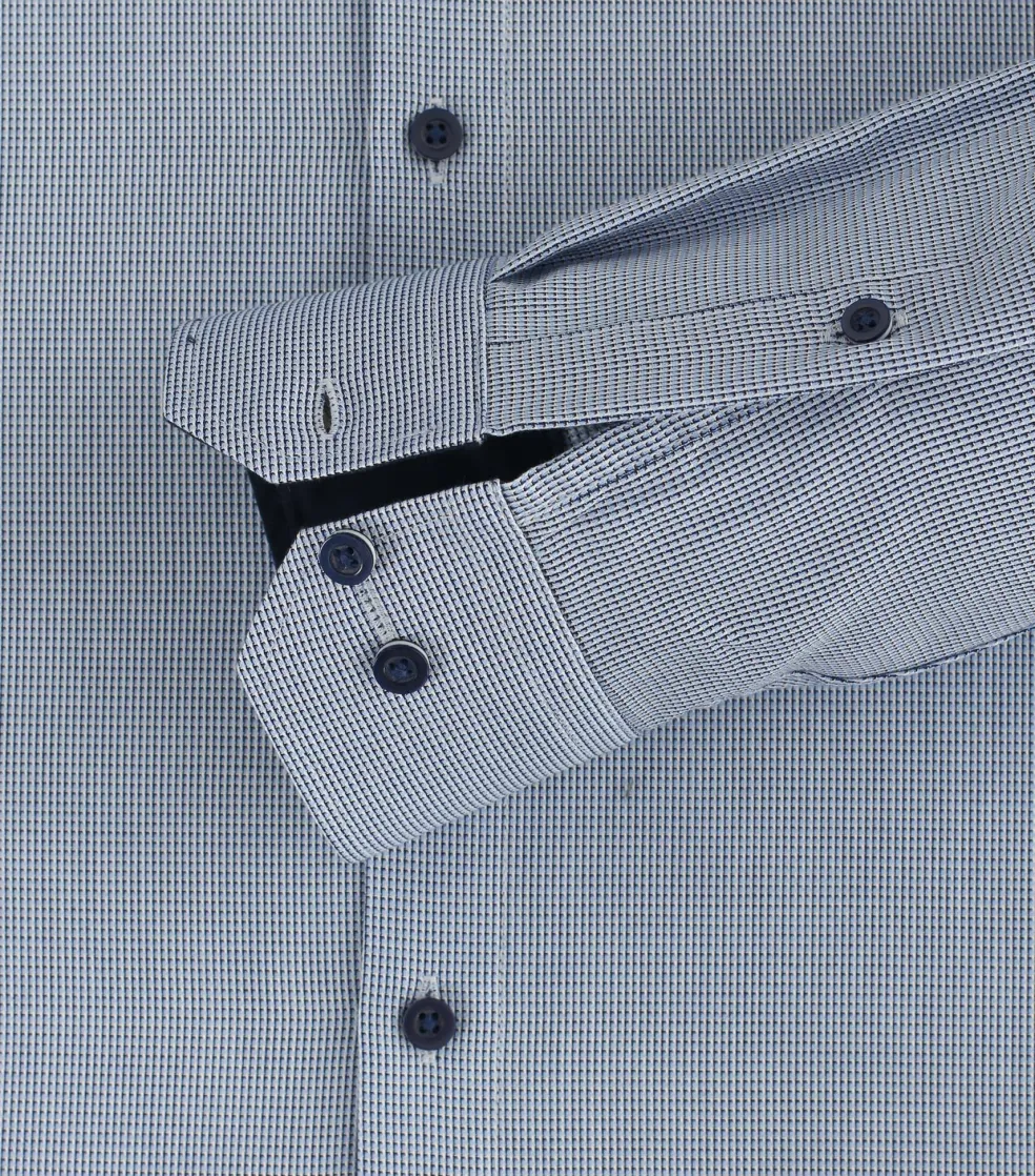 Redmond slim fit overhemd, popeline, blauw met wit mini dessin