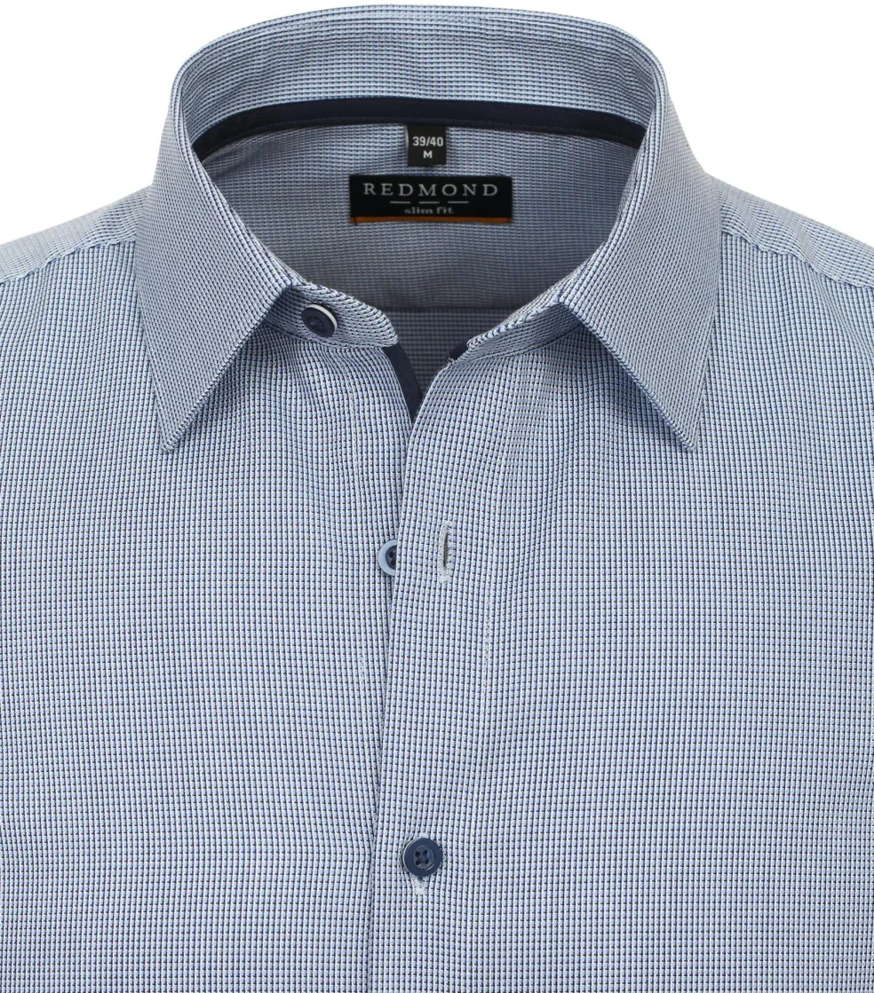 Redmond slim fit overhemd, structuur, blauw, wit mini dessin