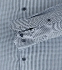 Redmond slim fit overhemd, structuur, blauw, wit mini dessin