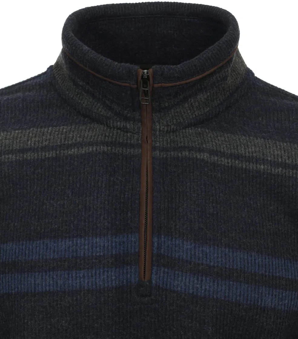 Redmond sweat heren schipperstrui sweatstof, opstaande kraag, blauw dessin (middeldik)