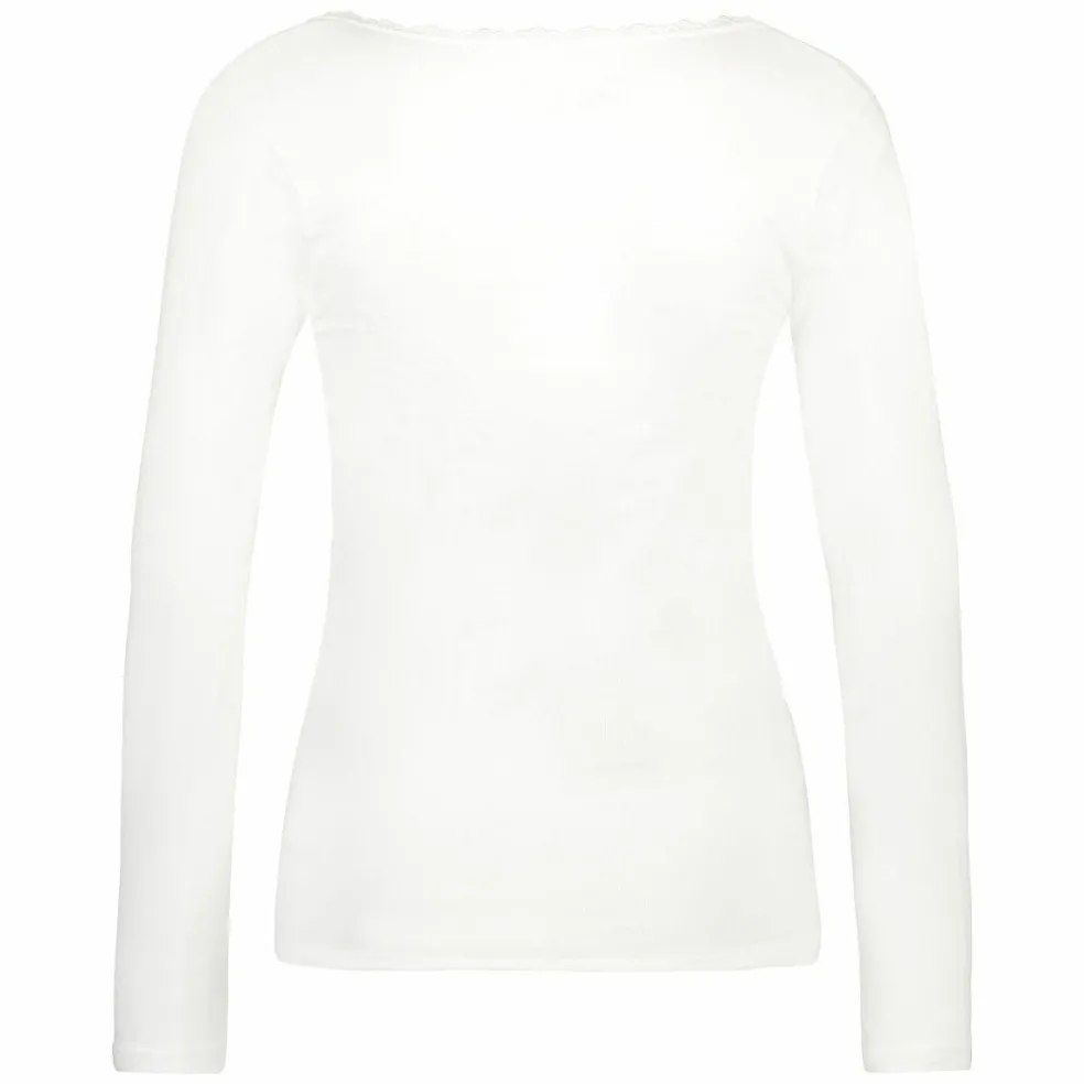 RJ Bodywear Thermo dames shirt lange mouw met kant (1-pack), wolwit
