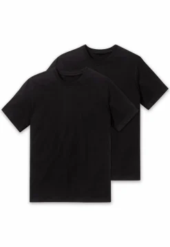SCHIESSER American T-shirt (2-pack), heren shirt korte mouw jersey ronde hals zwart
