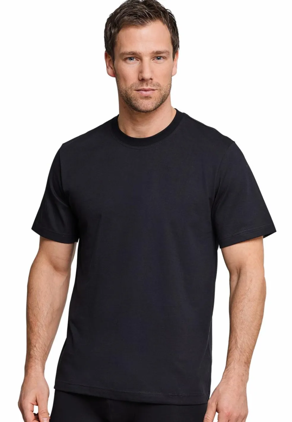 SCHIESSER American T-shirt (2-pack), heren shirt korte mouw jersey ronde hals zwart