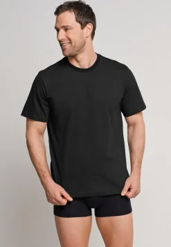 SCHIESSER American T-shirt (2-pack), heren shirt korte mouw jersey ronde hals zwart