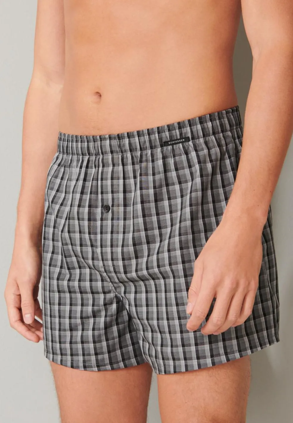 SCHIESSER Boxershorts Multipack boxer (2-pack), heren boxershorts geweven stof zwart geruit