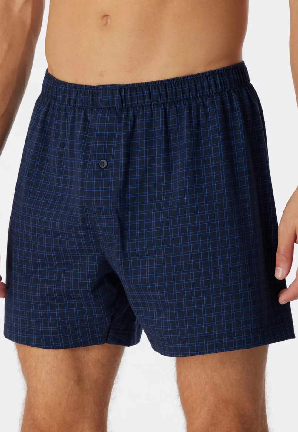 SCHIESSER Cotton Casuals boxer (1-pack), heren boxershort jersey donkerblauw geruit