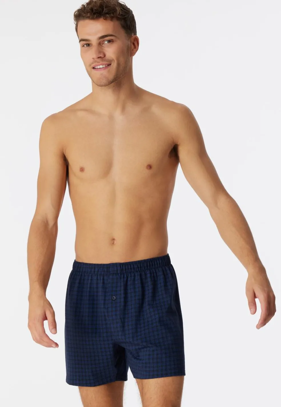 SCHIESSER Cotton Casuals boxer (1-pack), heren boxershort jersey donkerblauw geruit