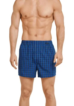 SCHIESSER Cotton Essentials boxershorts wijd (2-pack), klassiek katoen, blauw en geruit