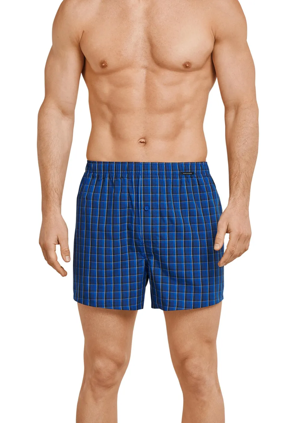 SCHIESSER Cotton Essentials boxershorts wijd (2-pack), klassiek katoen, blauw en geruit