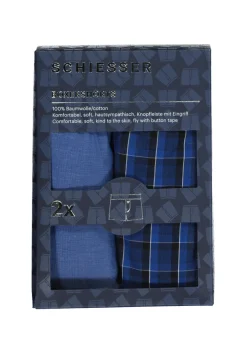 SCHIESSER Cotton Essentials boxershorts wijd (2-pack), klassiek katoen, blauw en geruit