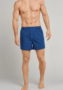 SCHIESSER Cotton Essentials boxershorts wijd (2-pack), klassiek katoen, blauw en geruit
