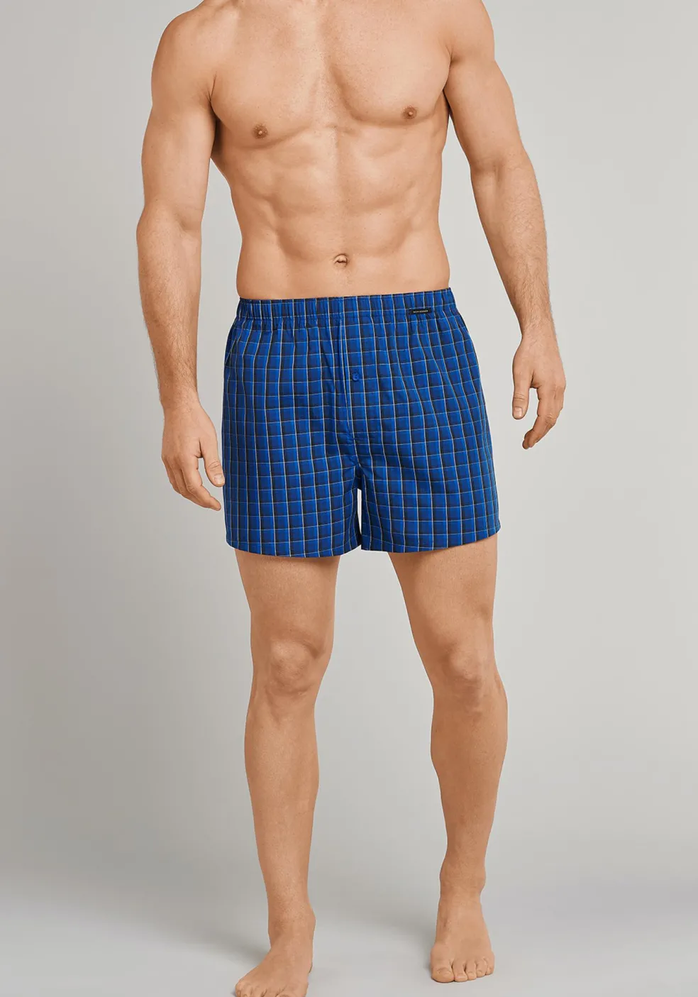 SCHIESSER Cotton Essentials boxershorts wijd (2-pack), klassiek katoen, blauw en geruit