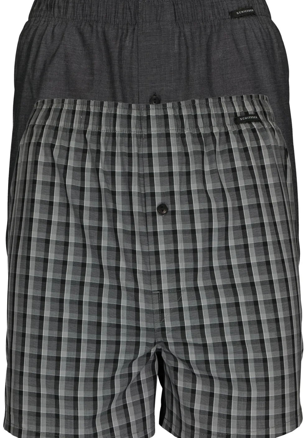 SCHIESSER Cotton Essentials boxershorts wijd (2-pack), klassiek katoen, zwart en geruit