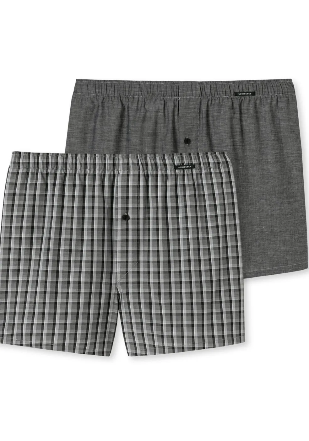 SCHIESSER Cotton Essentials boxershorts wijd (2-pack), klassiek katoen, zwart en geruit