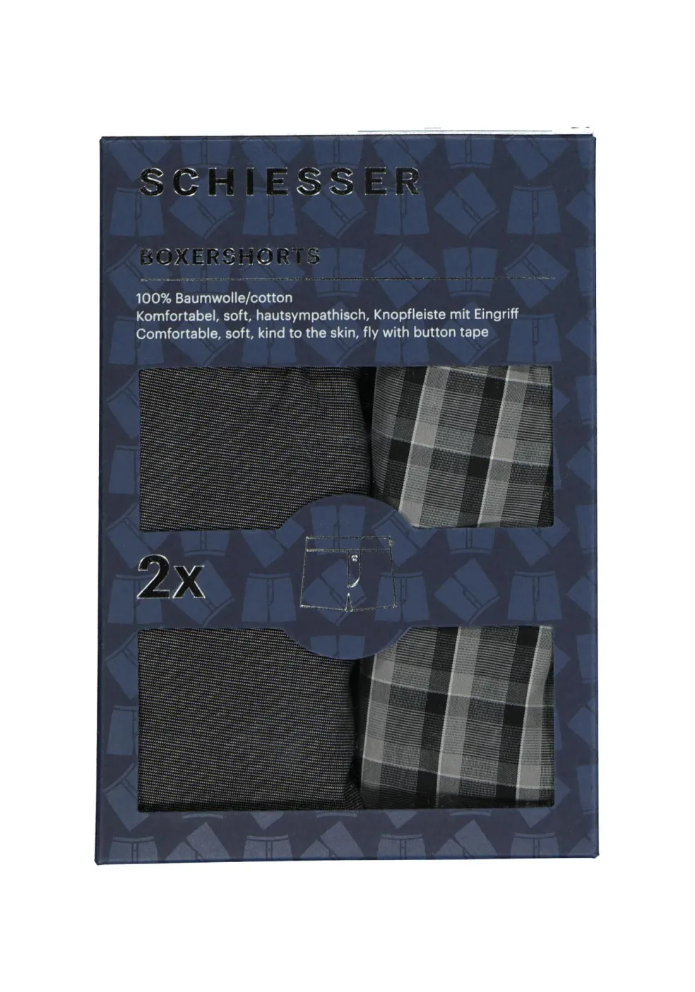 SCHIESSER Cotton Essentials boxershorts wijd (2-pack), klassiek katoen, zwart en geruit