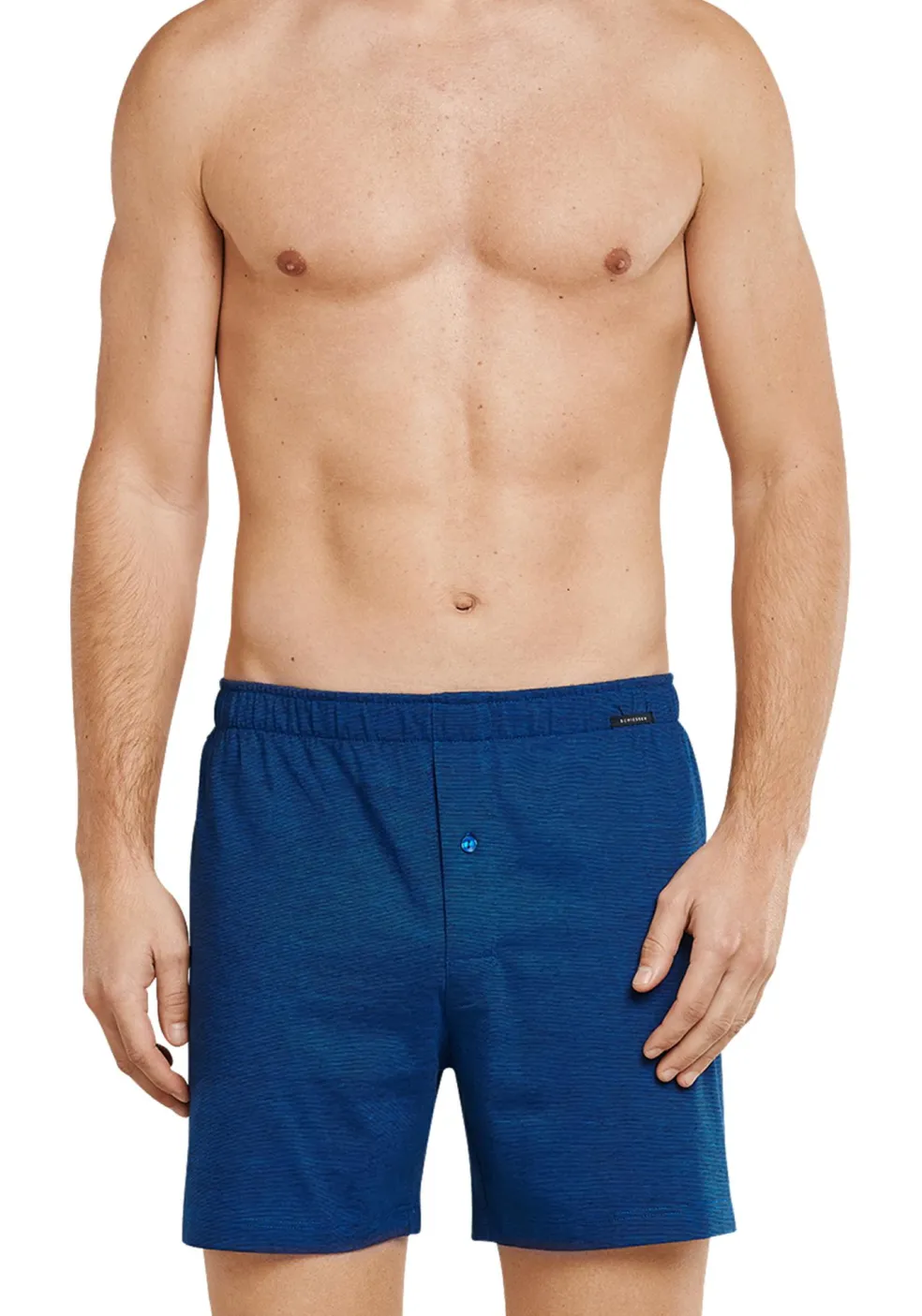 SCHIESSER Cotton Essentials boxershorts wijd (2-pack), tricot, zwart en blauw fijn gestreept