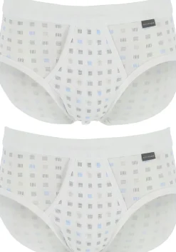 SCHIESSER Cotton Essentials sportslips (2-pack), Feinribb met gulp, wit geblokt