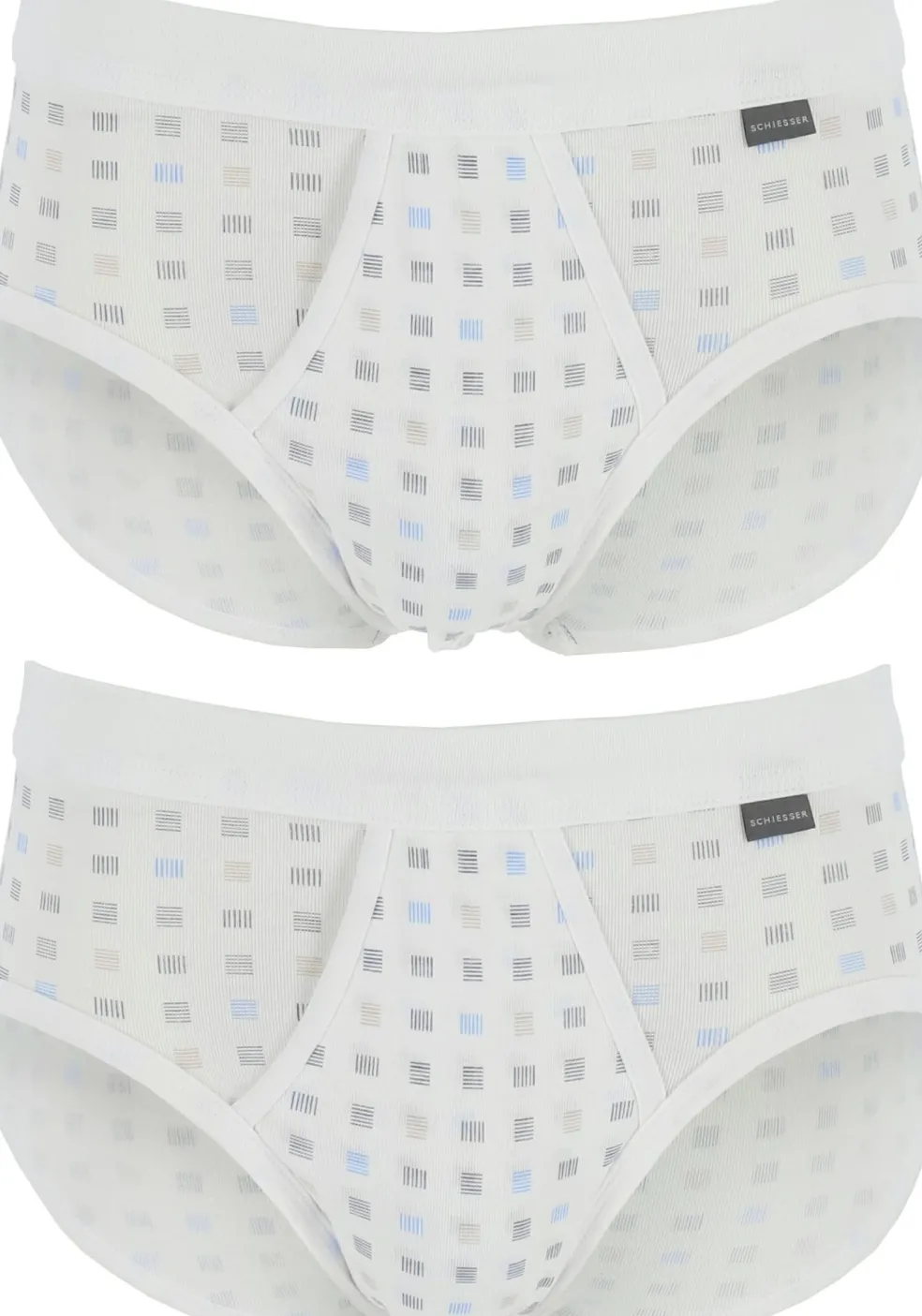 SCHIESSER Cotton Essentials sportslips (2-pack), Feinribb met gulp, wit geblokt