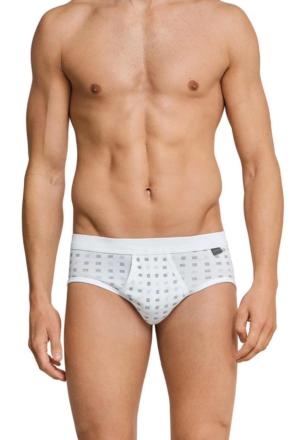 SCHIESSER Cotton Essentials sportslips (2-pack), Feinribb met gulp, wit geblokt