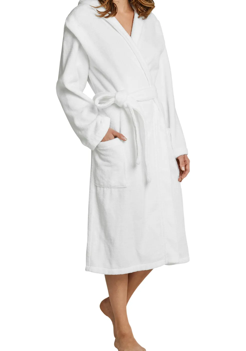 SCHIESSER dames badjas, dik badstof, capuchon, wit